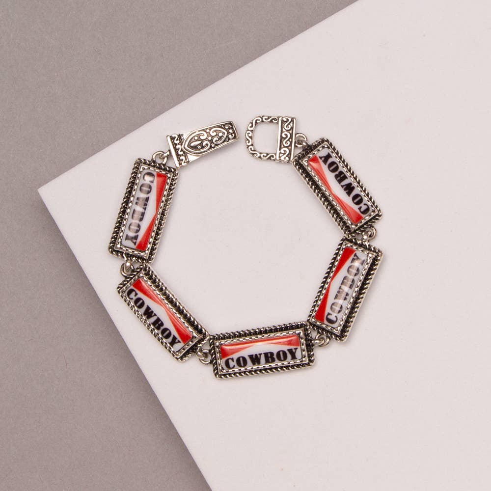 Western Enamel Cowboy Word Charm Magnetic Bracelet