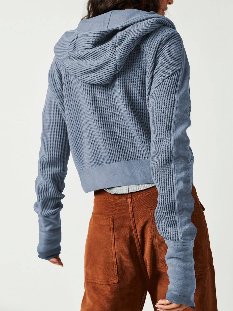 Waffle crop hooded jacket