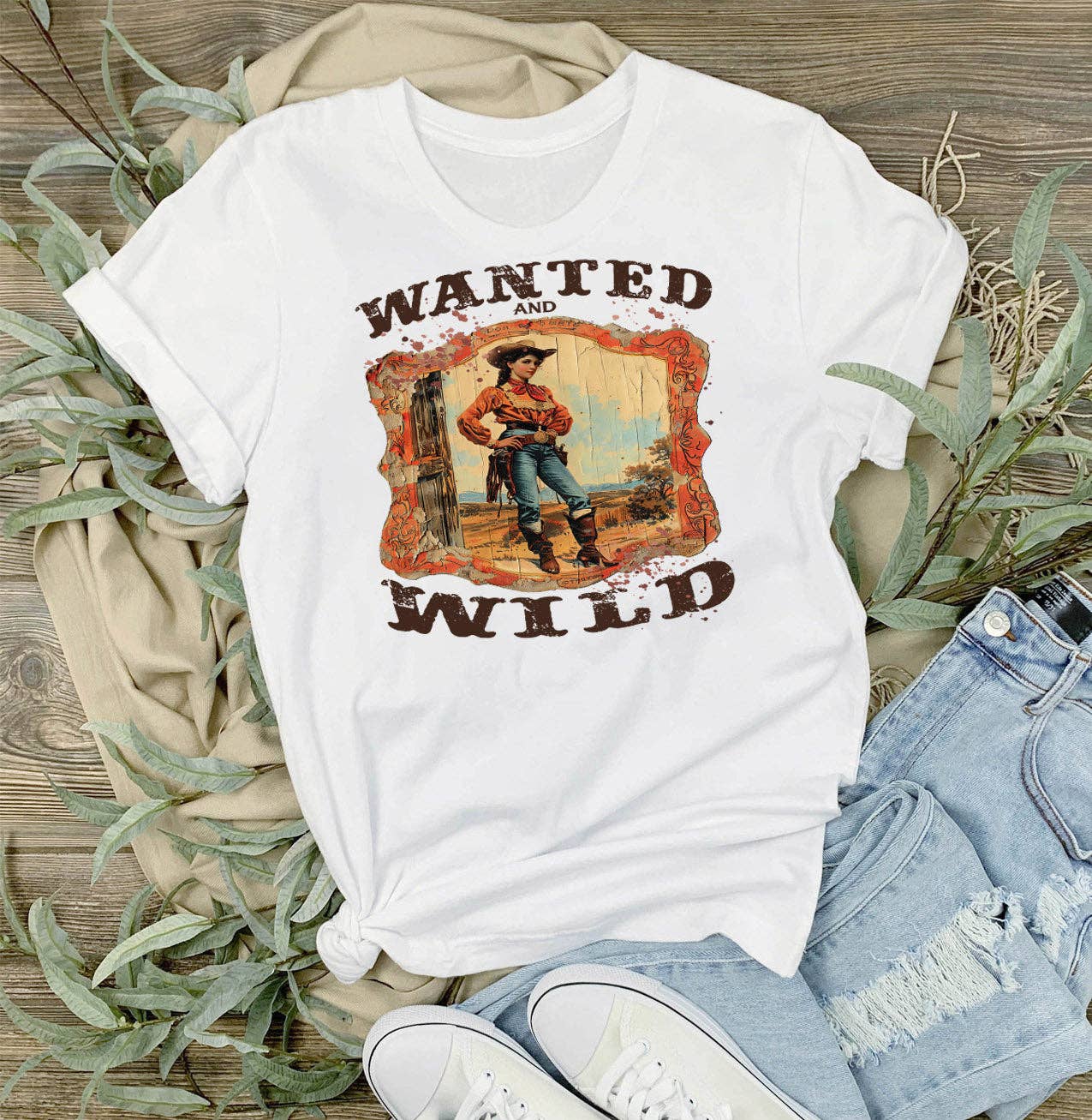 Lace & Hide Vintage Cowgirls Wanted and Wild T-Shirt