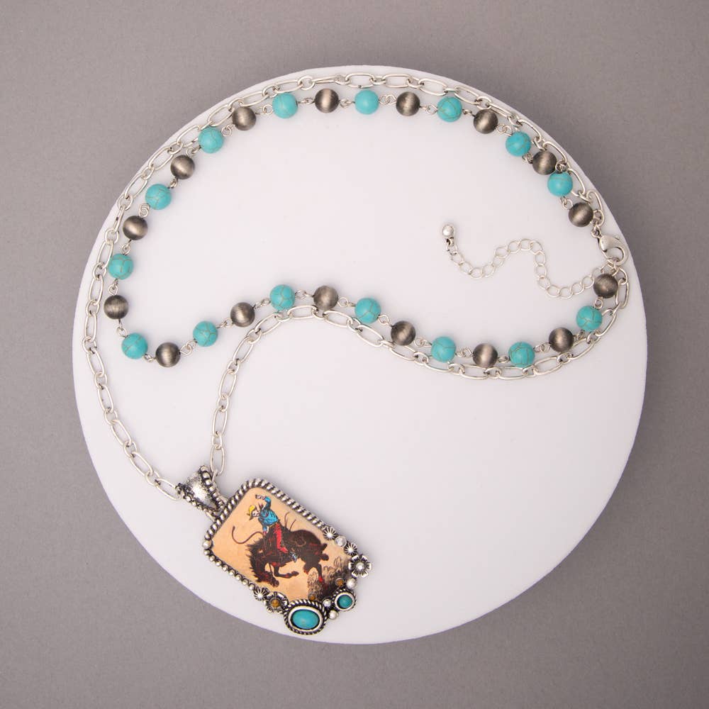 Embellished Tooled Leather Necklace