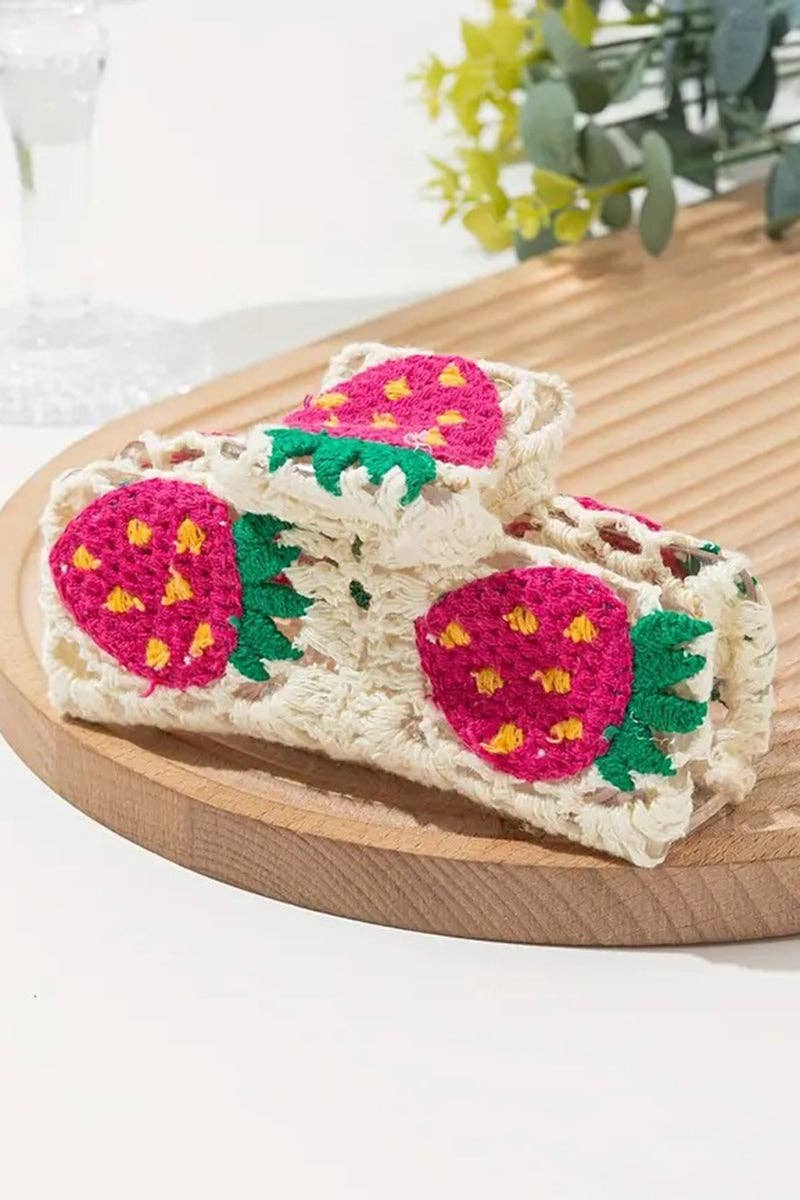 Crochet Floral Hair Claw-Strawberries