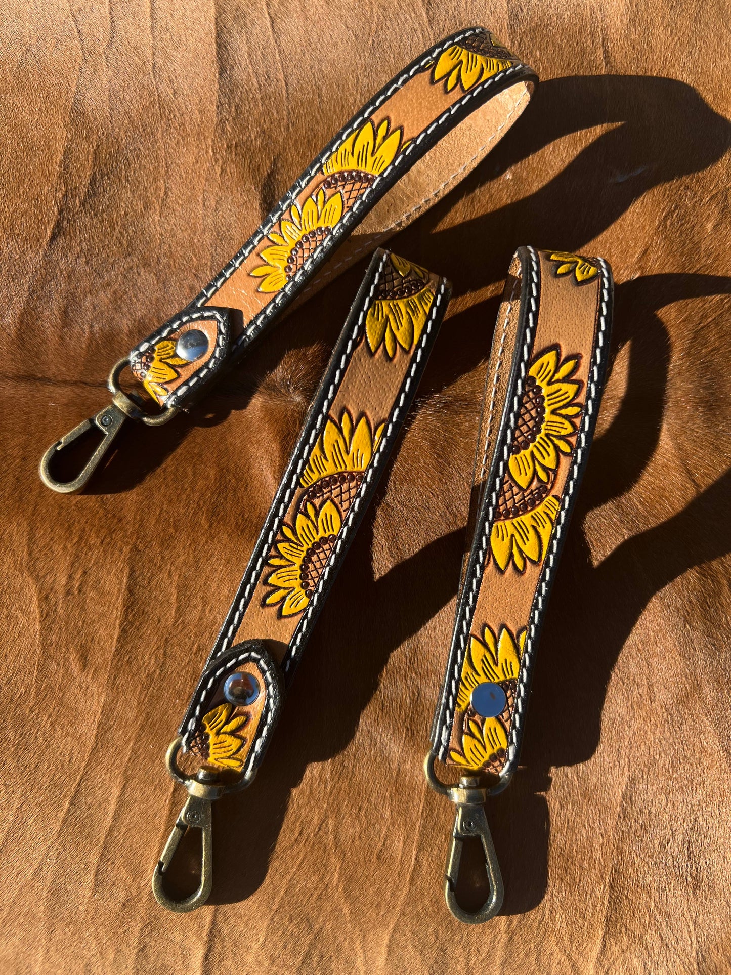 Tooled Leather Sunflower Keychain