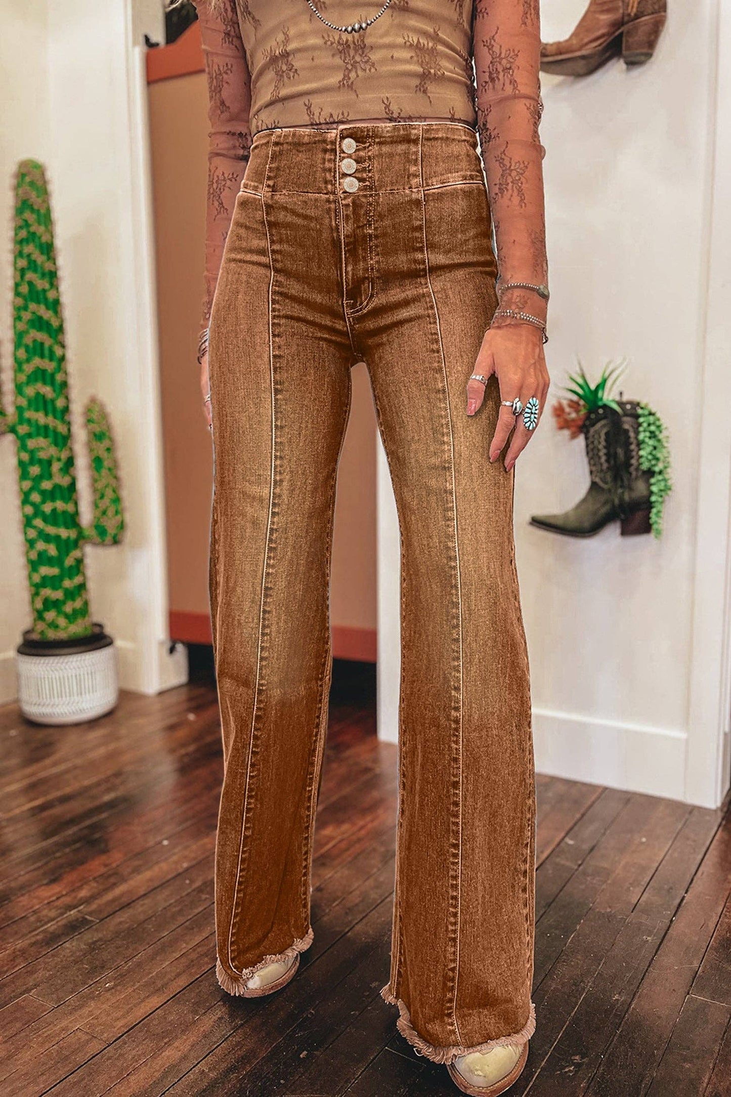 Sail Blue High Waist Button Fly Seamed Raw Hem Flare Jeans: Sail Blue / 71%Cotton+27.5%Polyester+1.5%Elastane / 16
