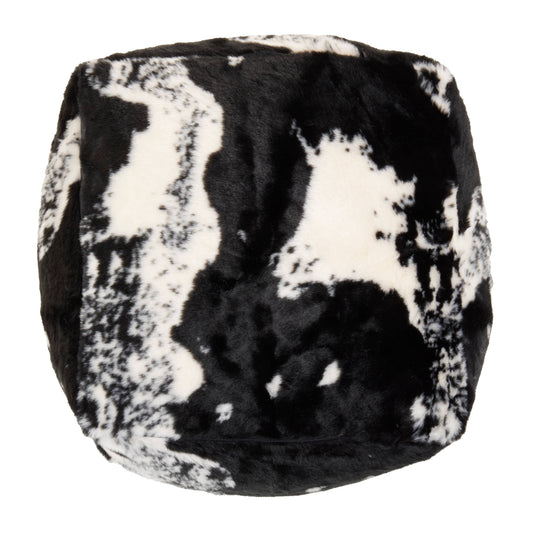 Faux Fur Cow Hide Pouf Black
