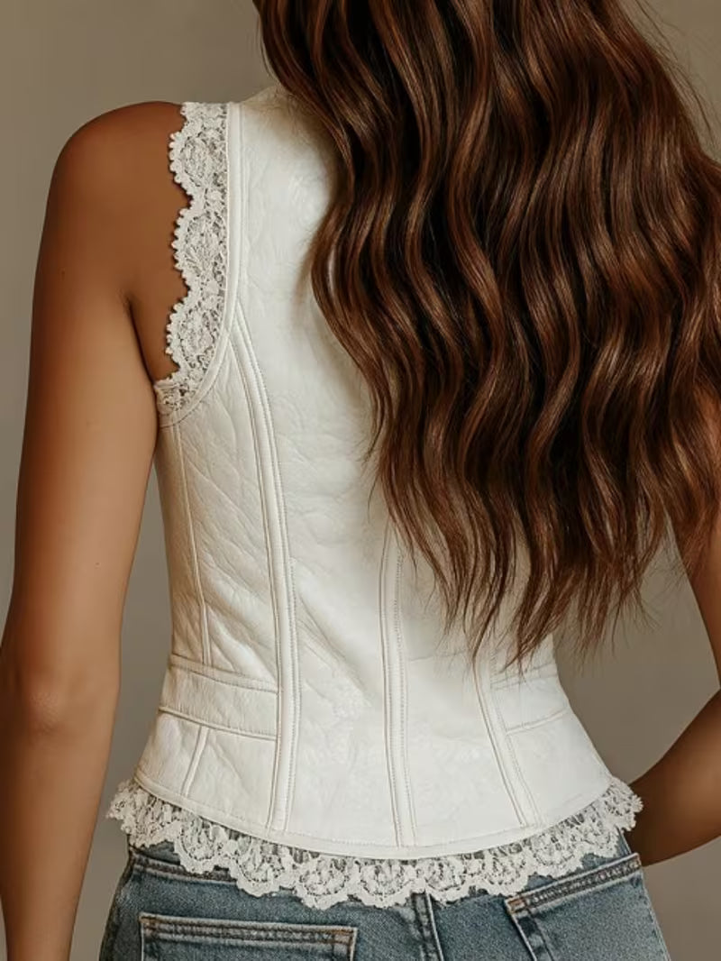Western White V-Neck Vest