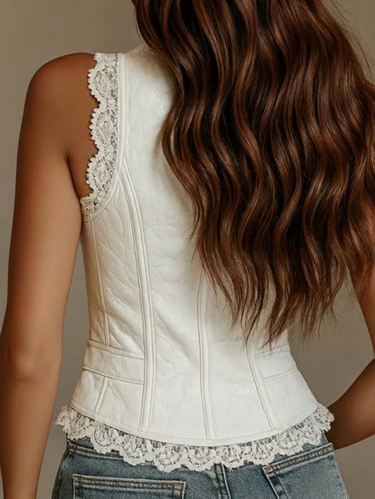Western White V-Neck Vest