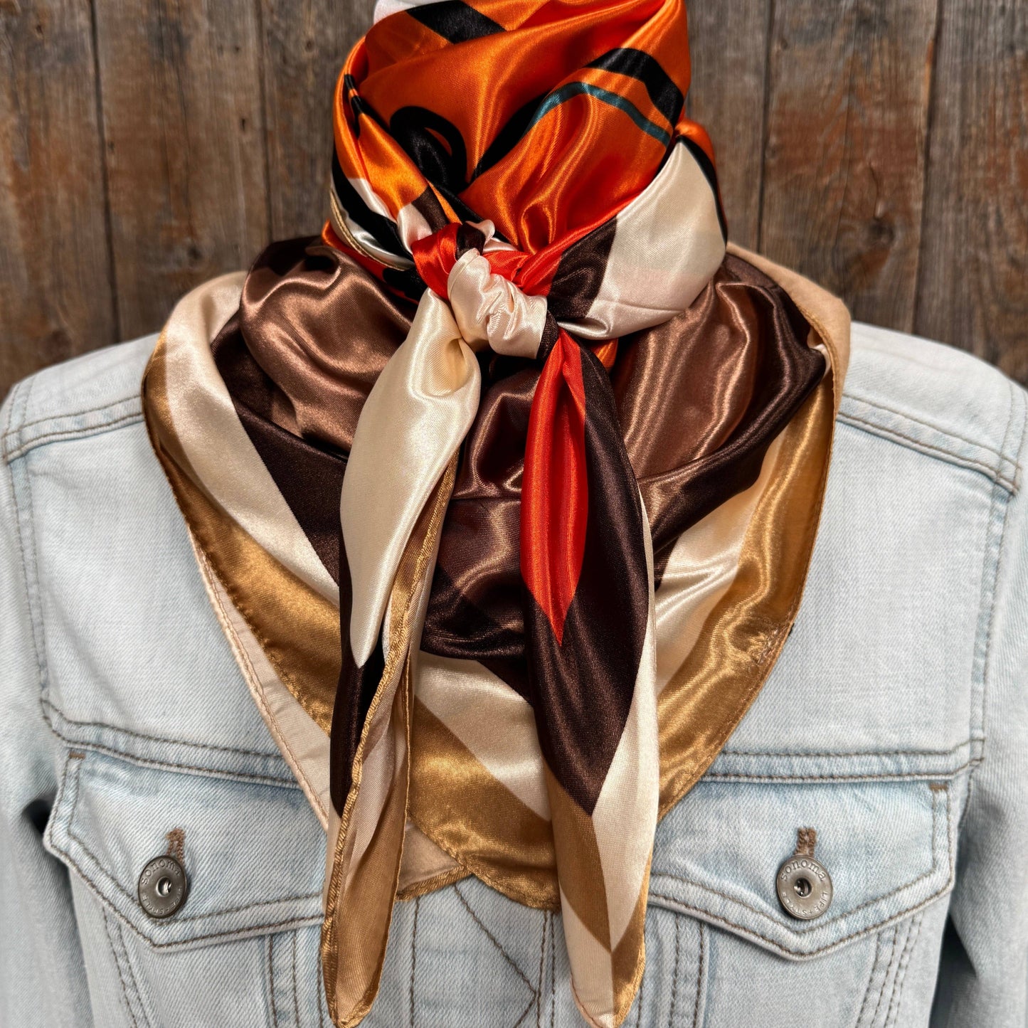 35X35" Orange, Tan and Brown Rose Wild Rag