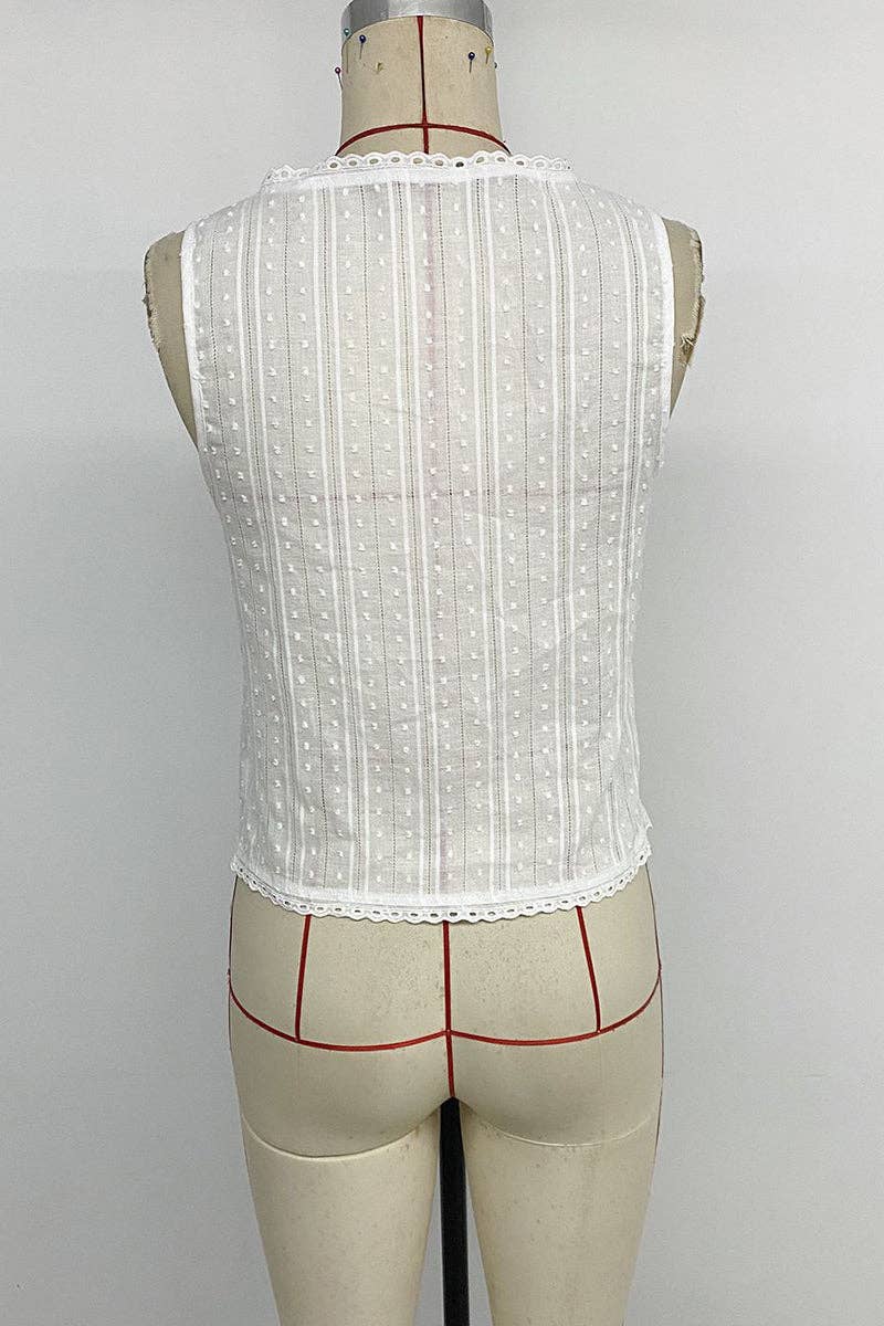 Tie-Front Lace Trim Tank Top