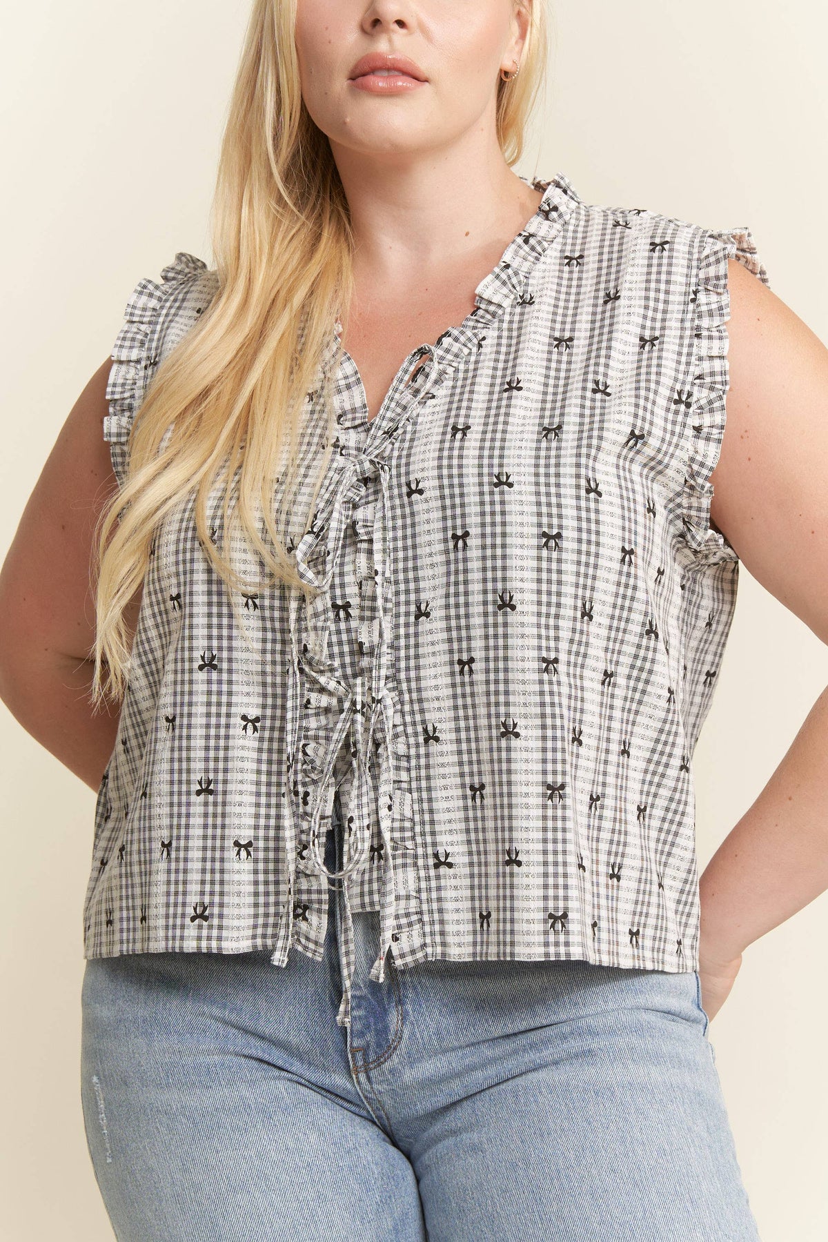 PLAID TIE FRONT TOP