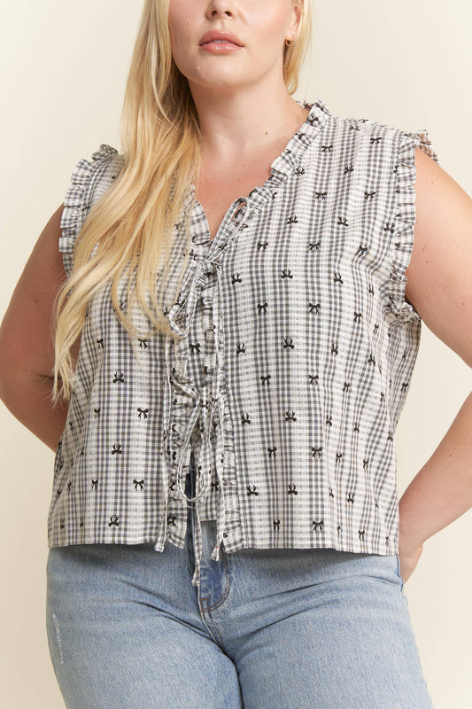 PLAID TIE FRONT TOP