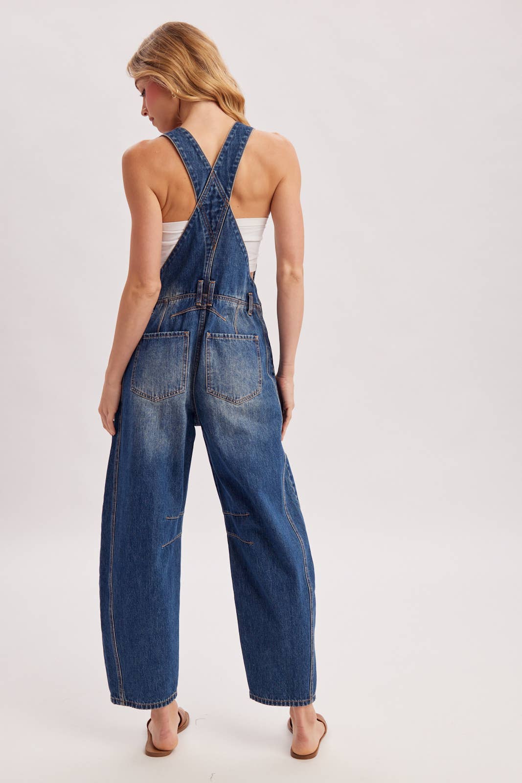DENIM BARREL OVERALLS: LT.WASH / L