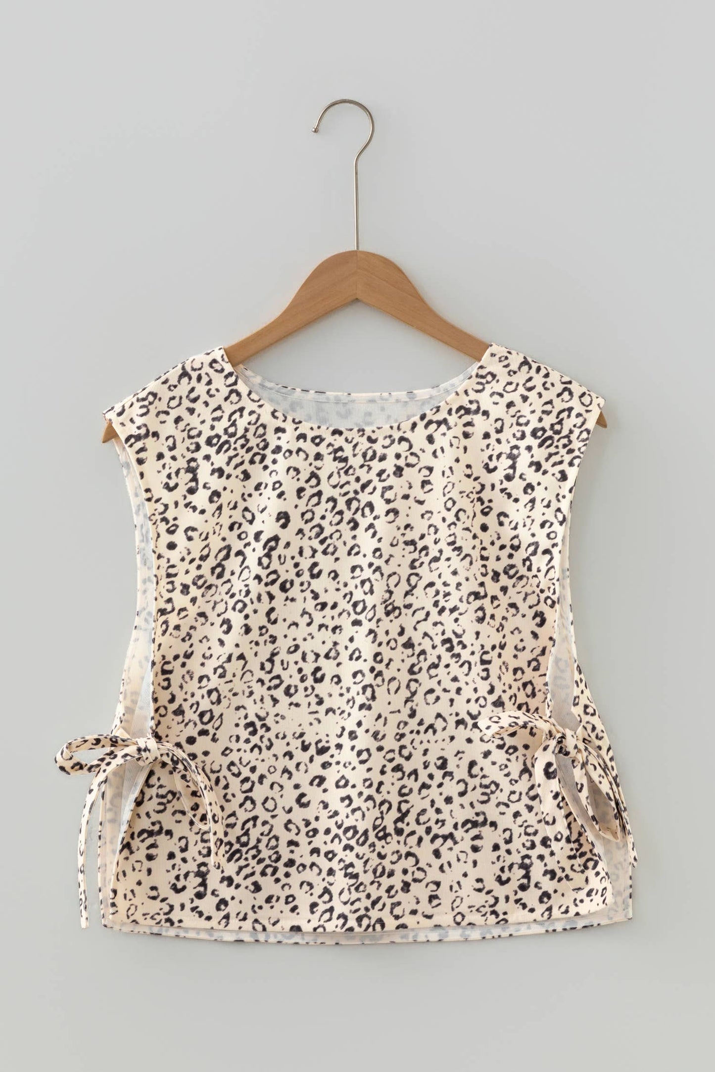 Apricot Leopard Print Knot Side Sleeveless Vest Top