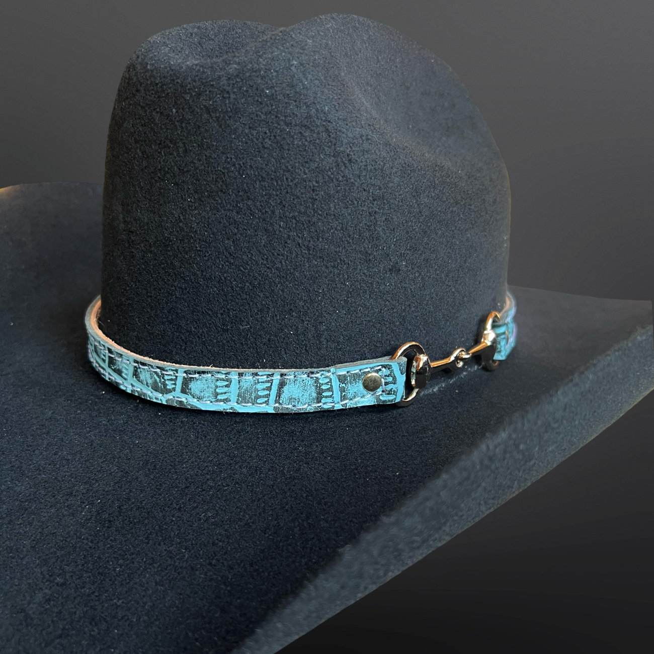 Cowboy Hat Band Embossed Leather Snaffle Bit Turquoise