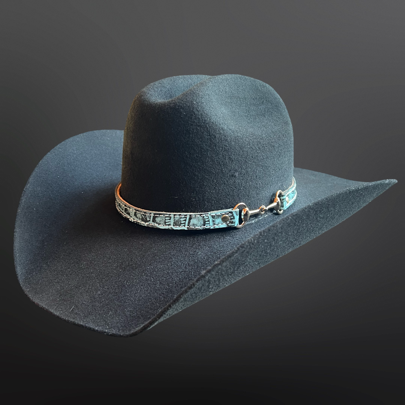 Cowboy Hat Band Embossed Leather Snaffle Bit Turquoise