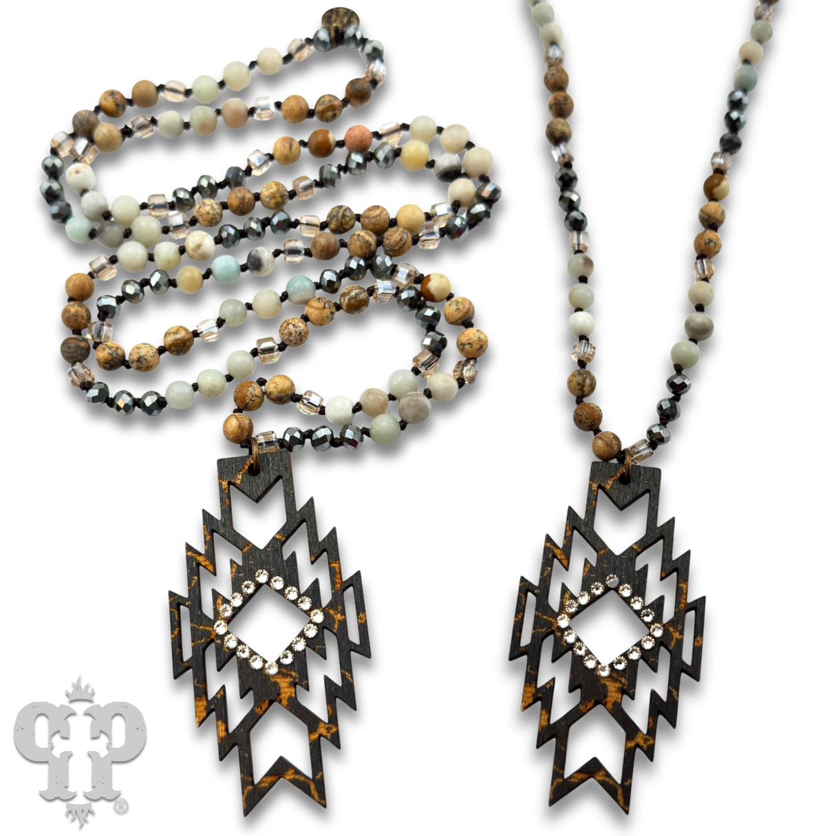 Aztec pendant necklace with Austrian crystals