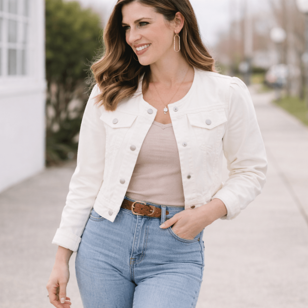 Ivory Cropped Denim Jacket