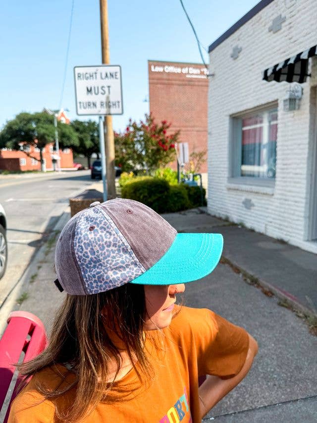 Leopard, Brown, and Turquoise Hat