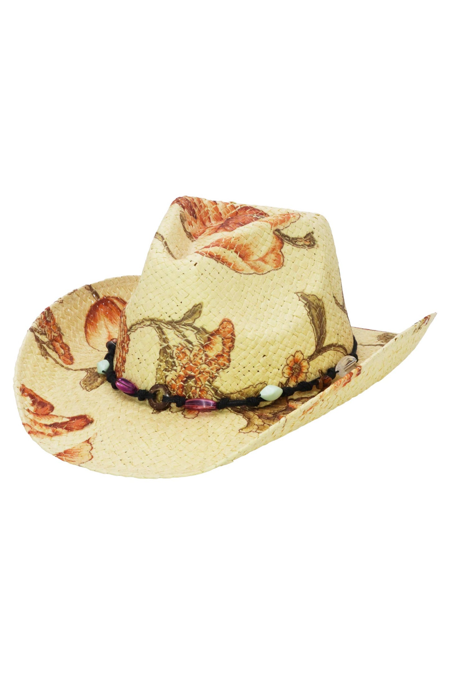 Floral Print Raffia Straw Cowboy Hat