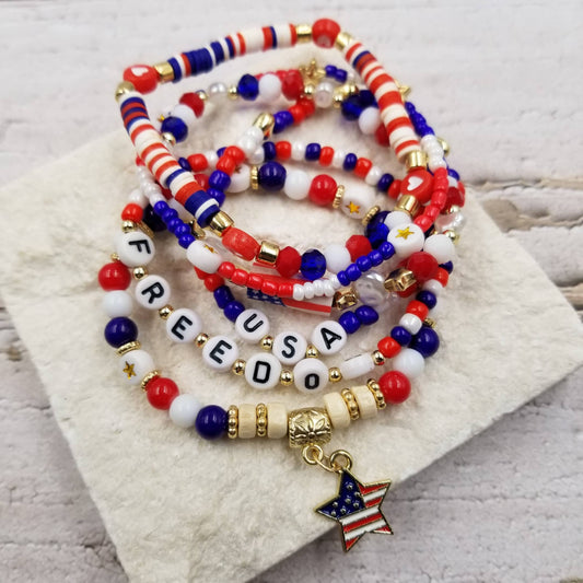 4th of July USA Freedom Patriotic Braclet Set