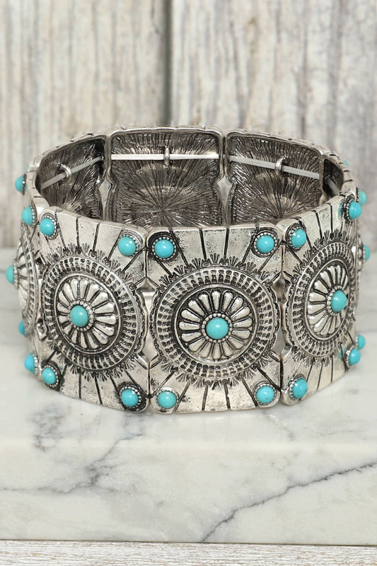 Western Turquoise Concho Stretch Bracelet