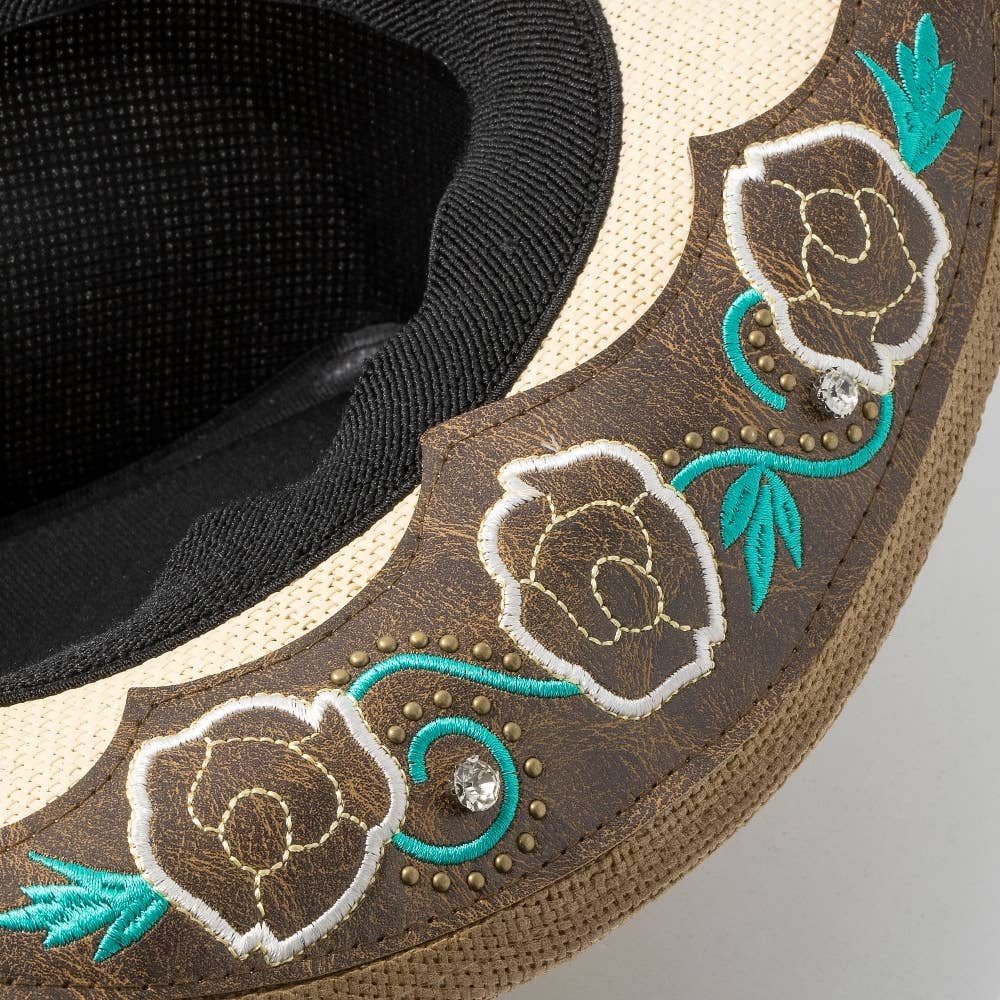 Western Butterfly Concho Detail Straw Cowboy Hat