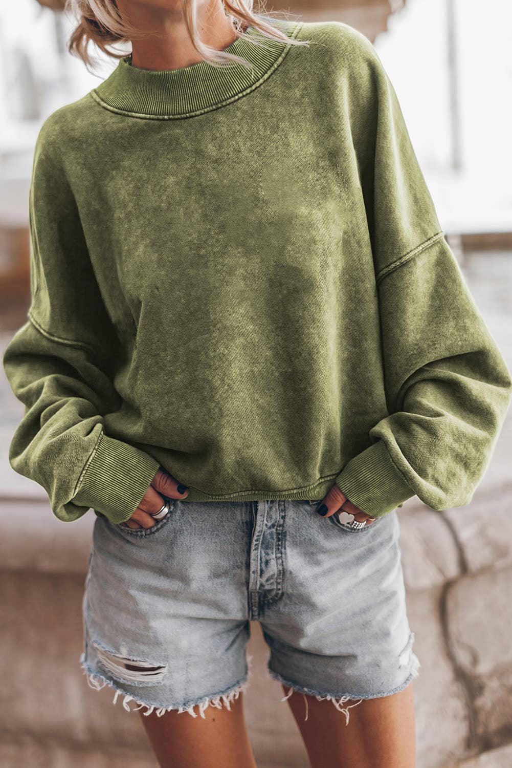 Solid Color Drop Shoulder Crew Neck Pullover Sweatshirt: Red / 75%Polyester+25%Cotton / XL