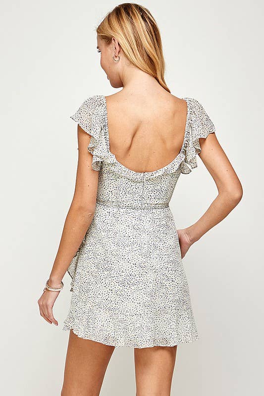 Ruffle Sleeve Mini Dress with Waist Tie