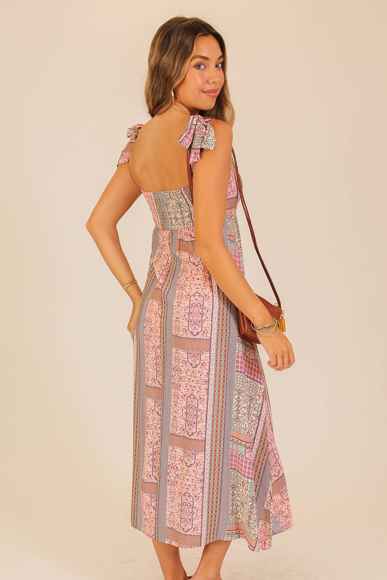 Patchwork Tie-Shoulder Maxi