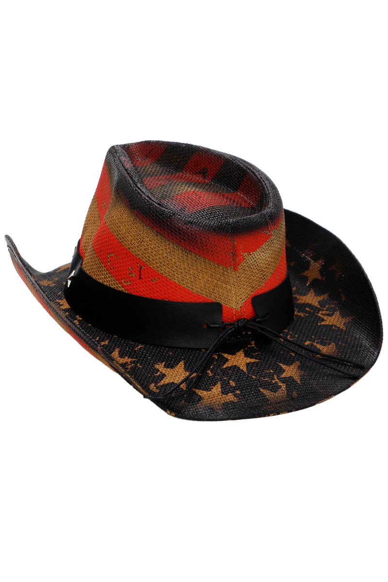 Vintage American Flag Star Brim Straw Cowboy Hat