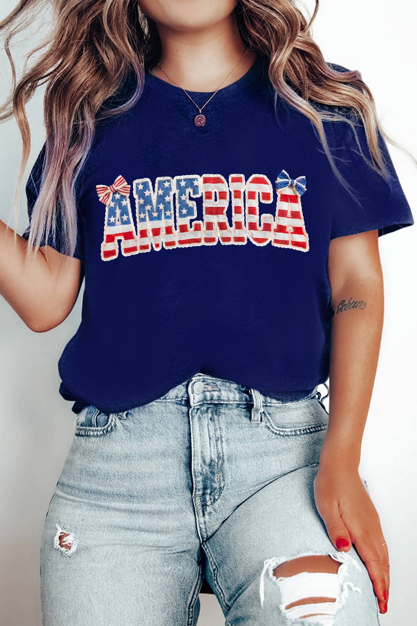 Coquette AMERICA Printed Relaxed T Shirt (S-3XL): Blue / S