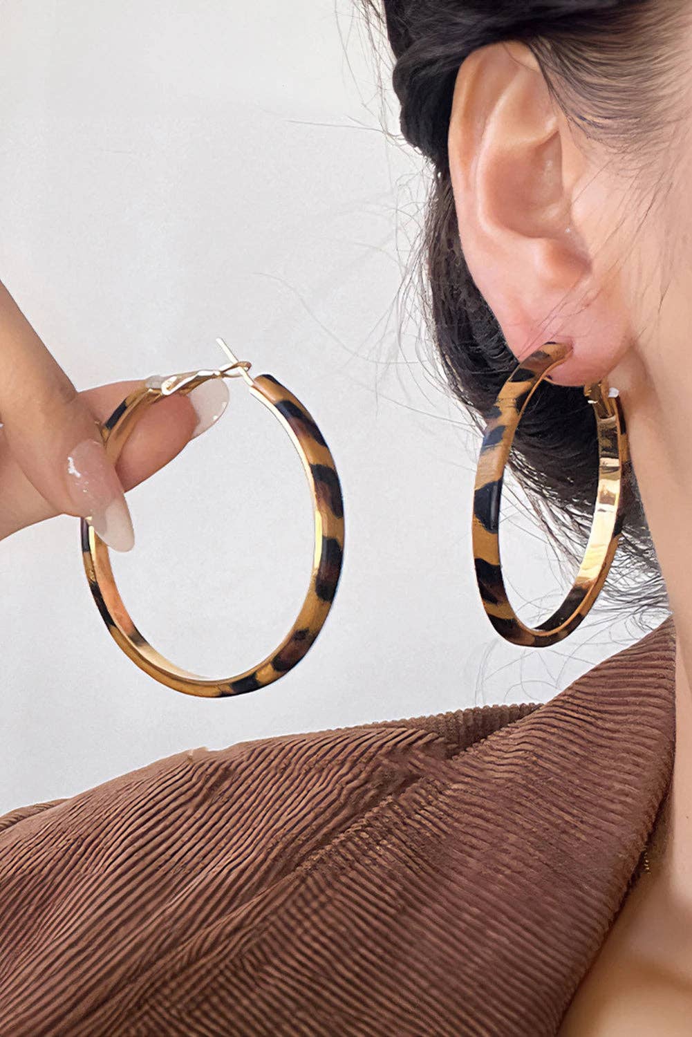 Thai Curry Stainless Alloy Leopard Hoop Earrings