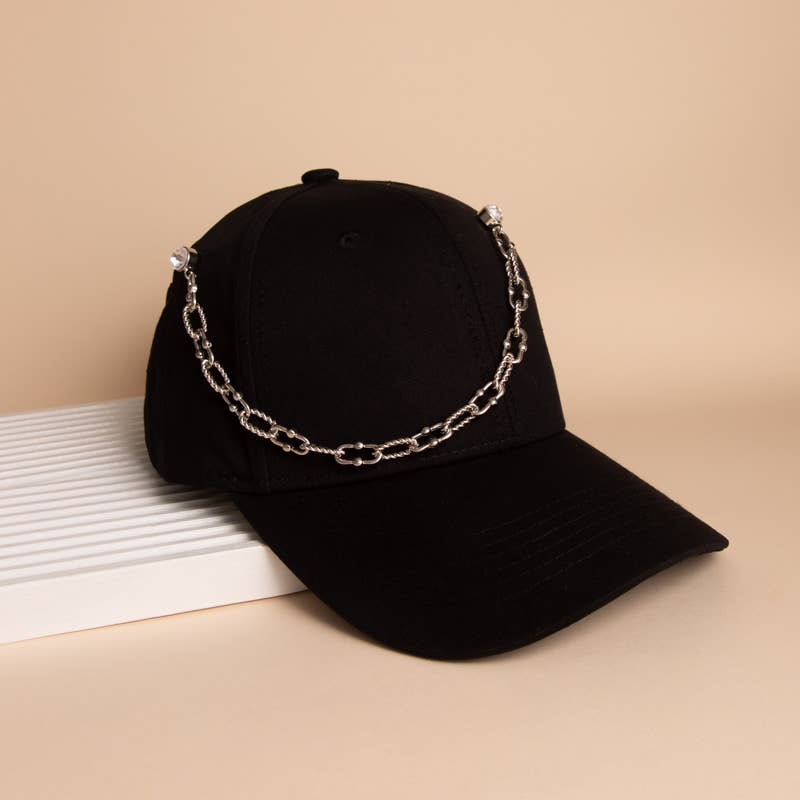 Crystal Embellished Textured Oval Link Cap Chain and Pin: Gold