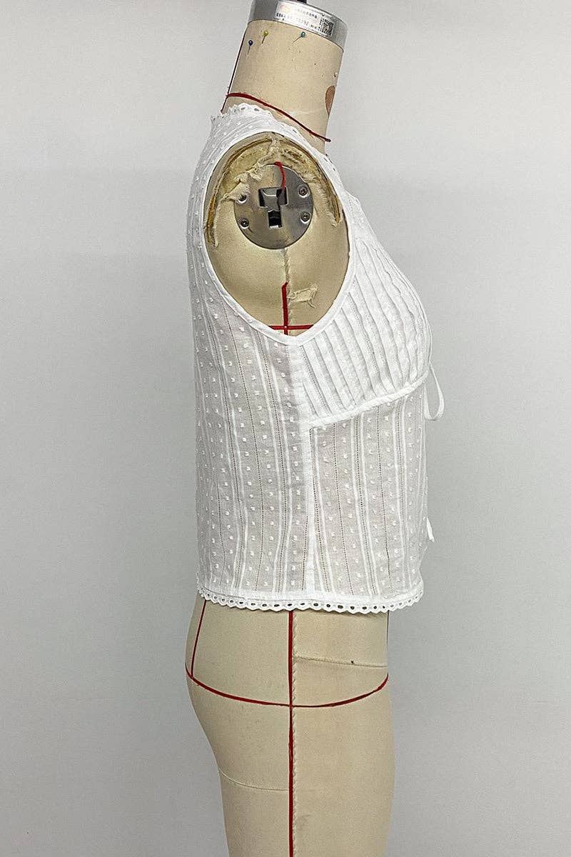 Tie-Front Lace Trim Tank Top