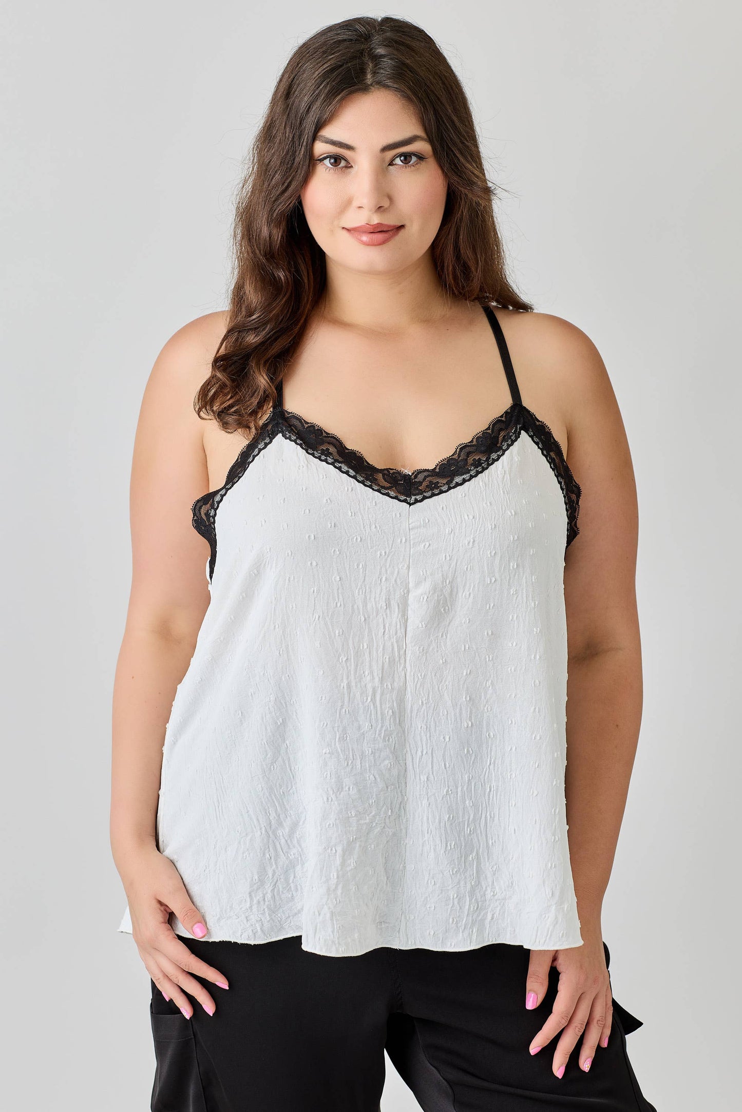 Plus Size Textured Dot Lace Trim Cami