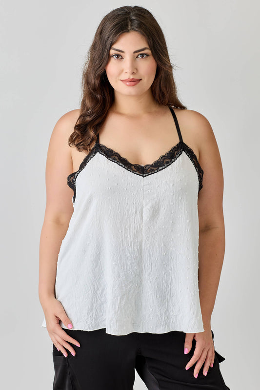 Plus Size Textured Dot Lace Trim Cami