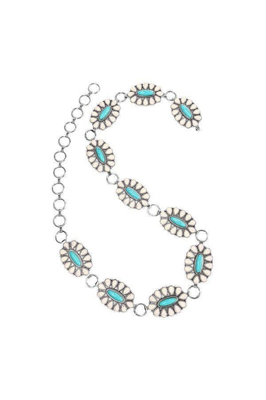 WHITE AND TURQUOISE CONCHO CHAIN BELT