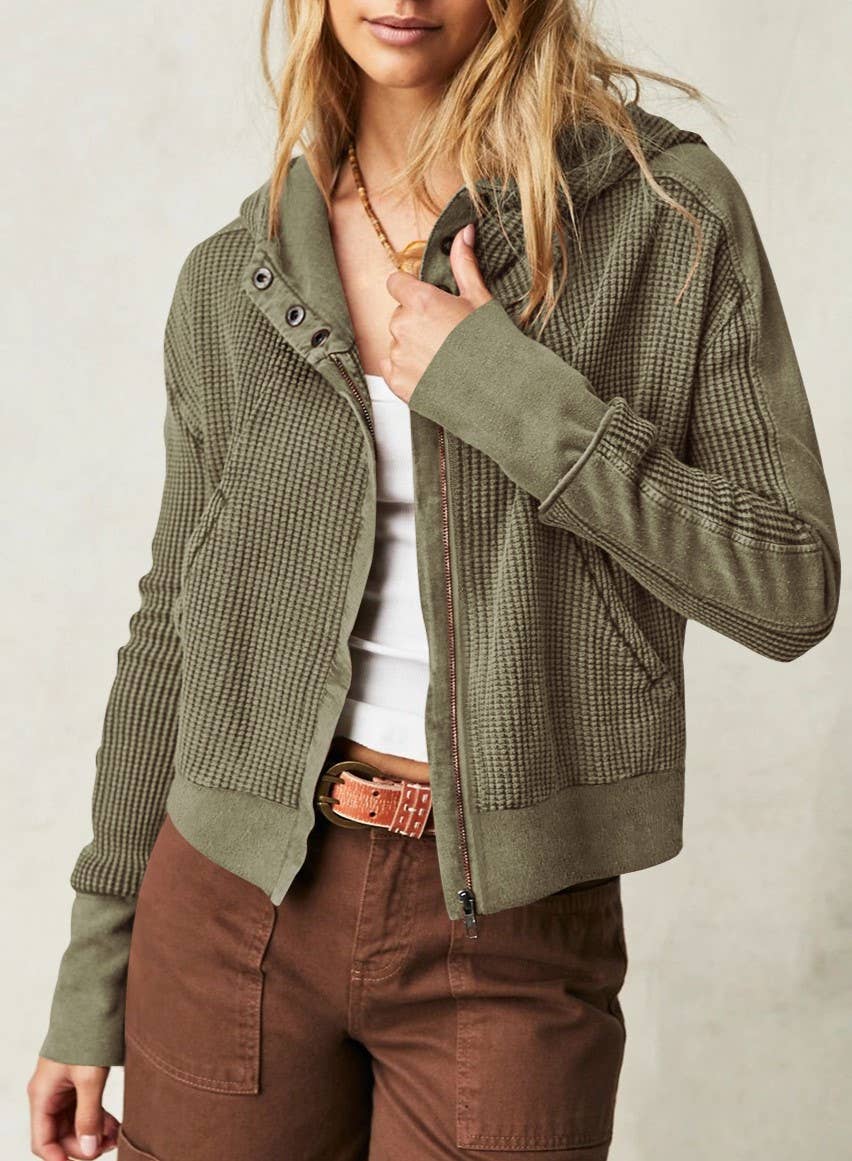 Waffle crop hooded jacket