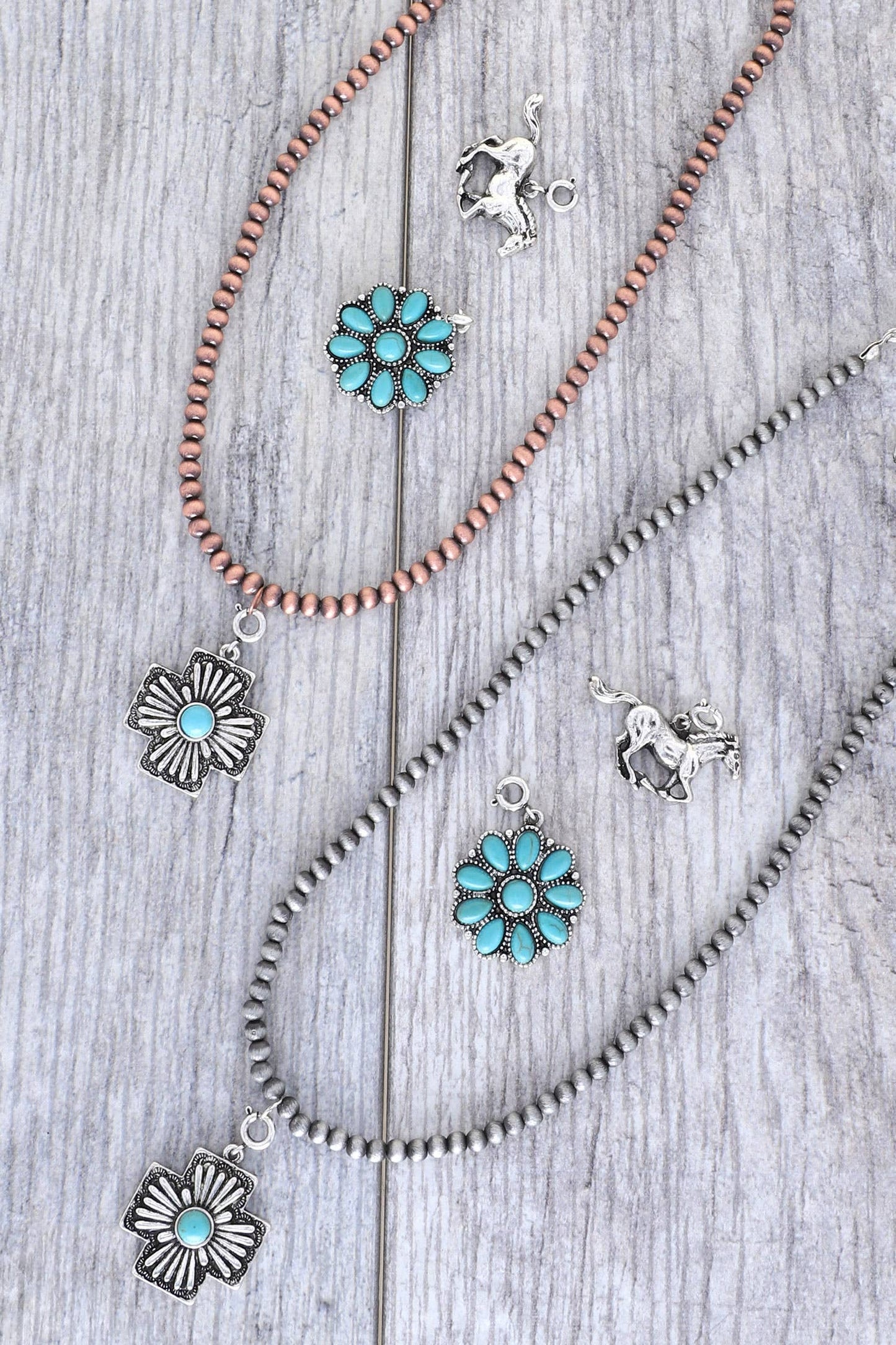 Navajo Pearl Beaded Necklace w/ 3 Western Pendants Set: Copper
