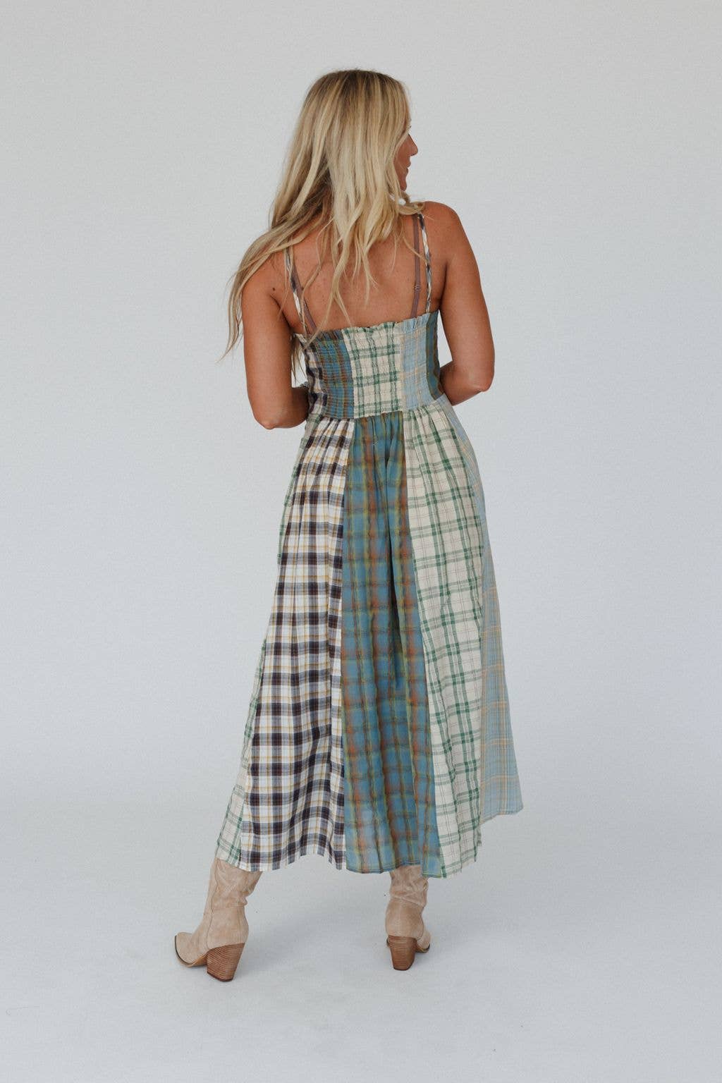 Western Charm Checkered Dress - Mint: L