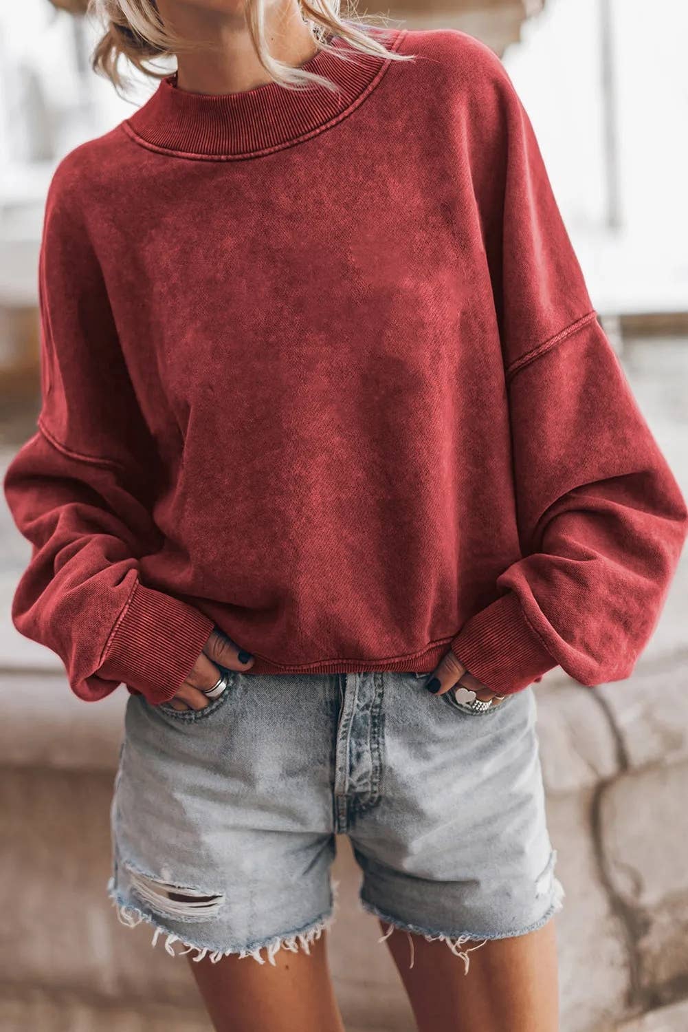 Crew Neck Pullover: Red