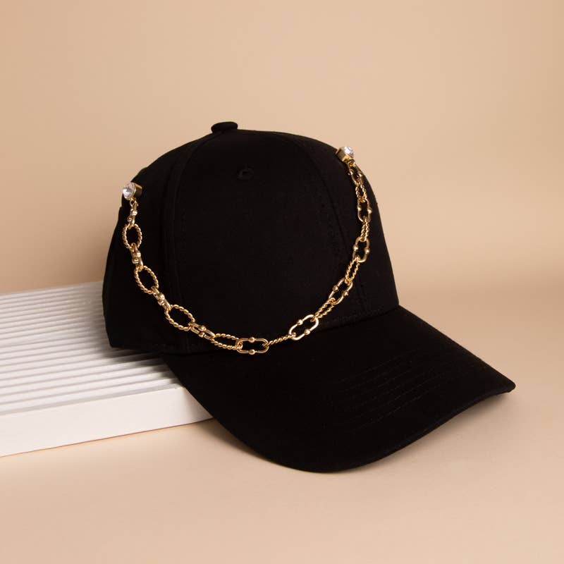 Crystal Embellished Textured Oval Link Cap Chain and Pin: Gold