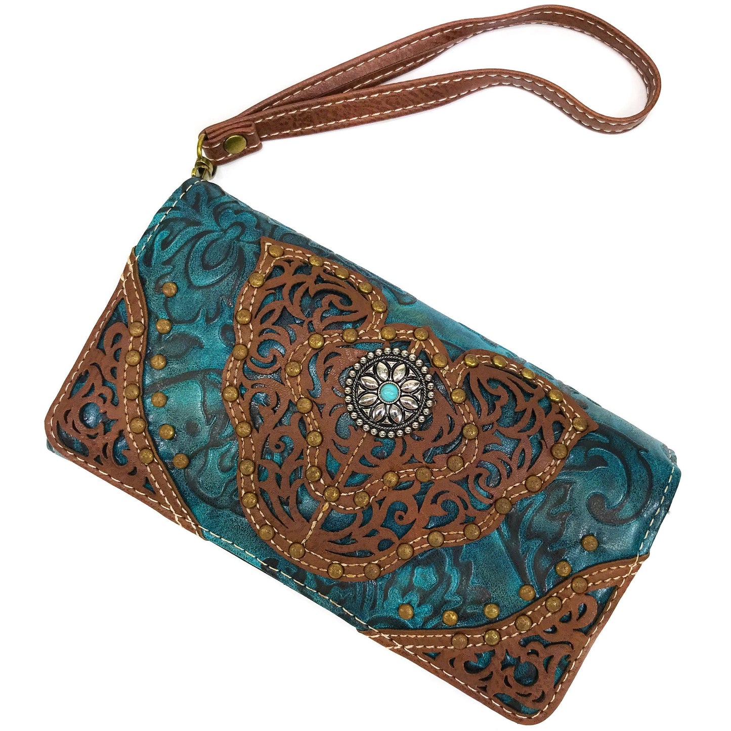 Floral Damask Medallion Crossbody Wallet
