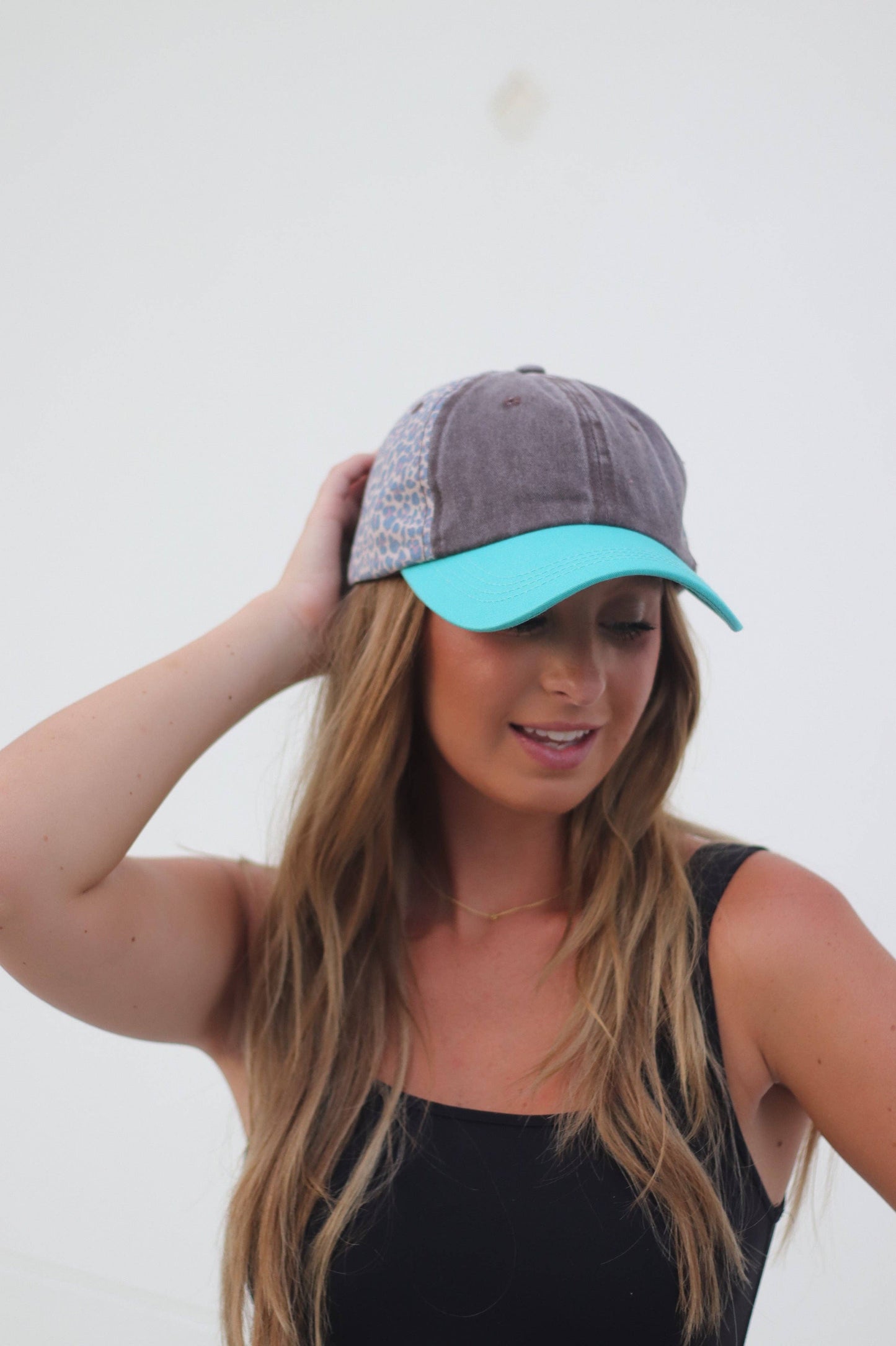 Leopard, Brown, and Turquoise Hat
