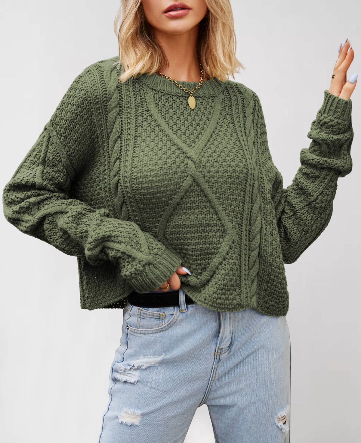 Chunky Cable Knit Pullover Sweater: Brown / Missy / XL