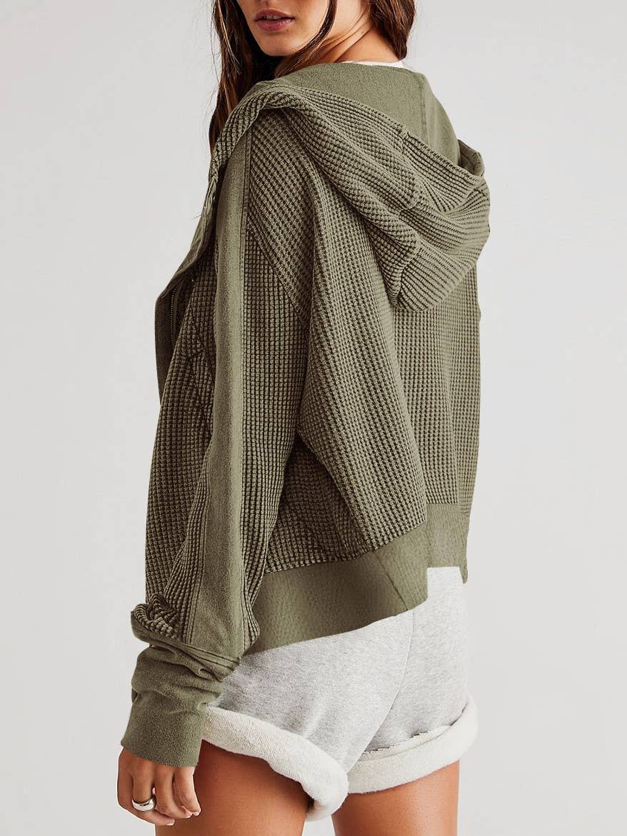 Waffle crop hooded jacket