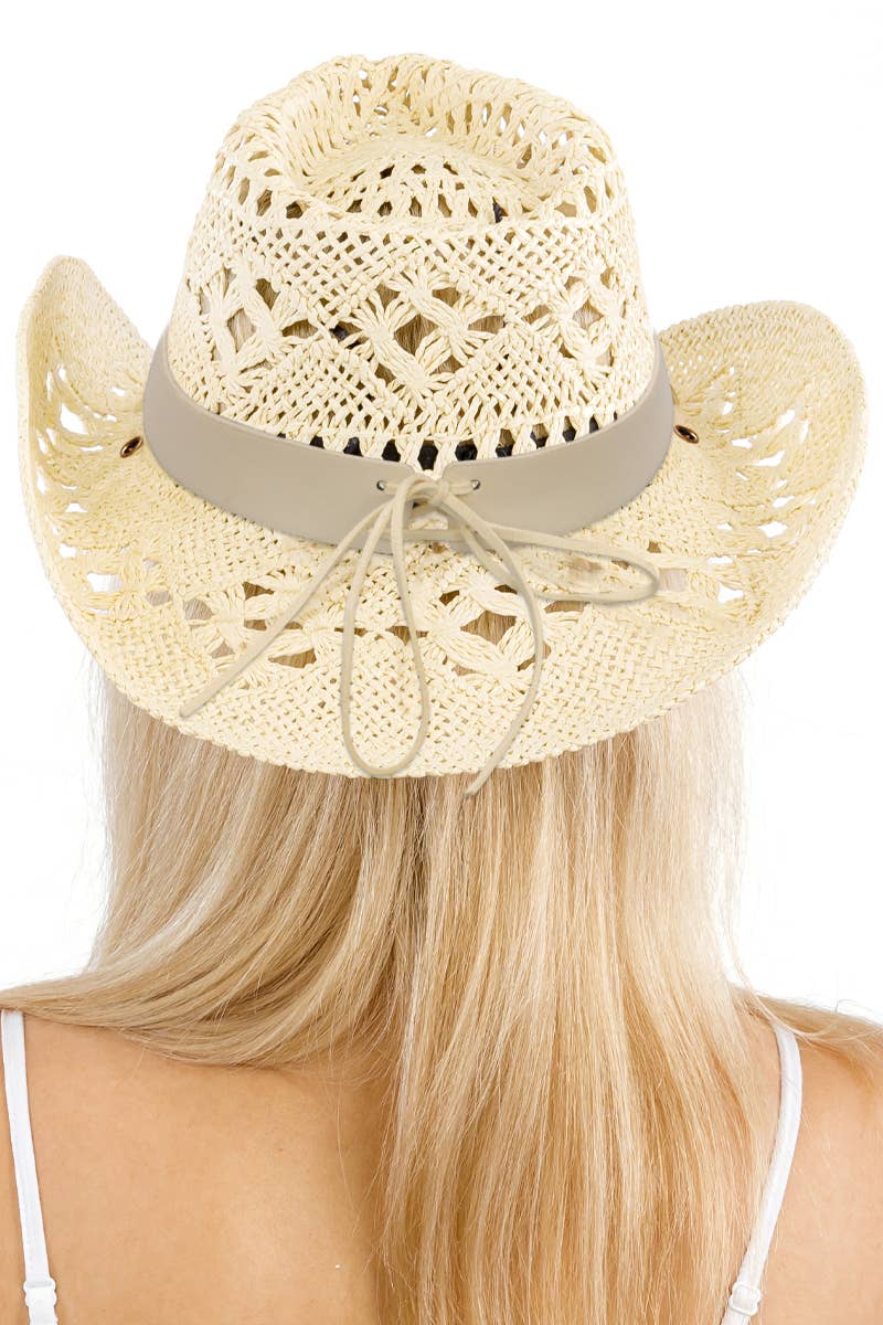 Longhorn Monochrome Belt Crochet Woven Cowboy Hat