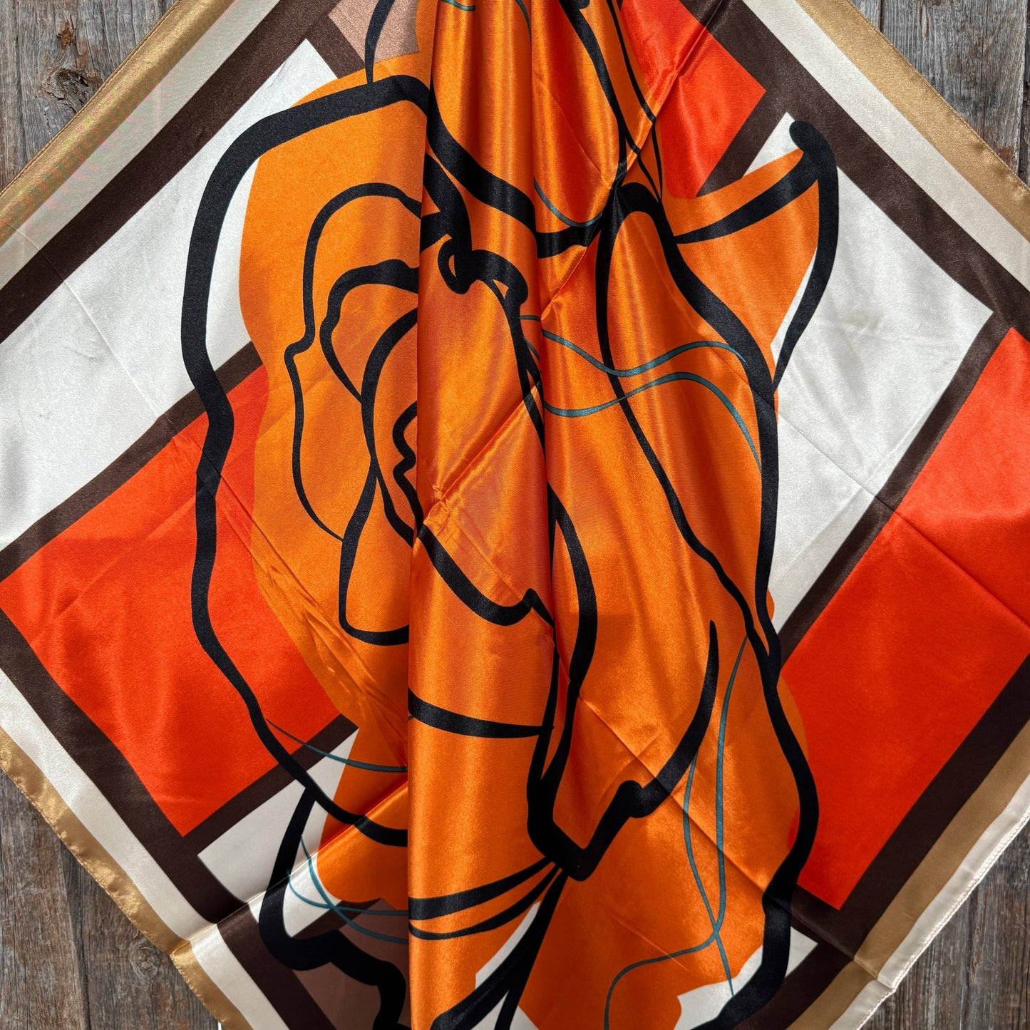 35X35" Orange, Tan and Brown Rose Wild Rag