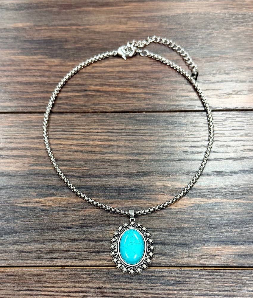 Oval Turquoise Pendant Necklace