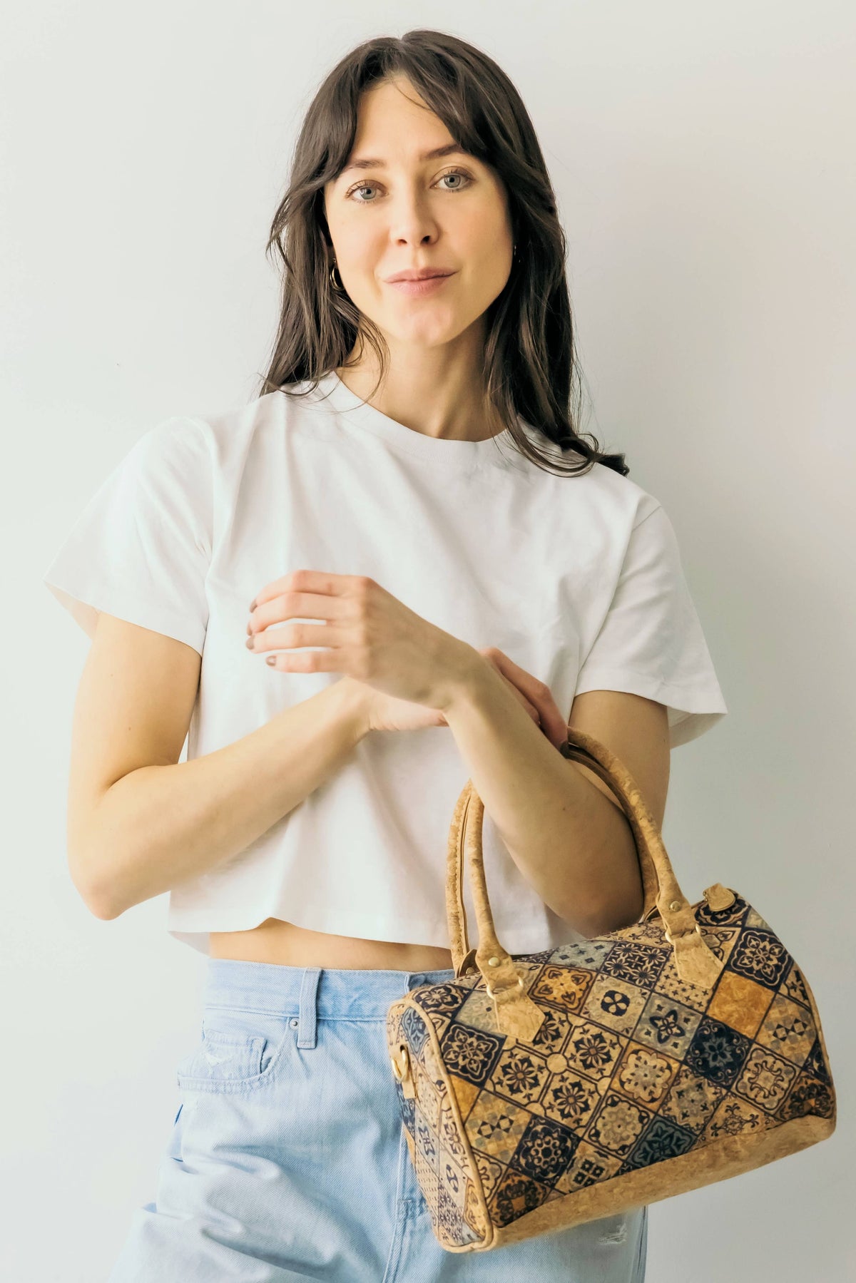 Mosaic Floral Crossbody Cork Bag