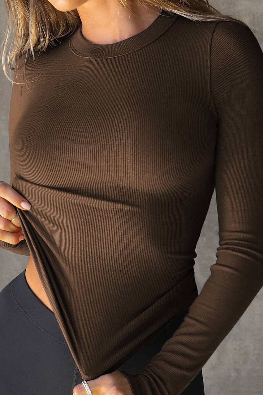 Ribbed Long Sleeve Crop Top: Navy / Missy / M